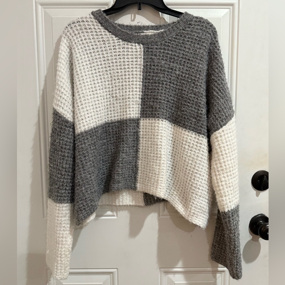 Jessica Simpson Womens Grey White Colorblock Chunky Oversized Knit Sweater M